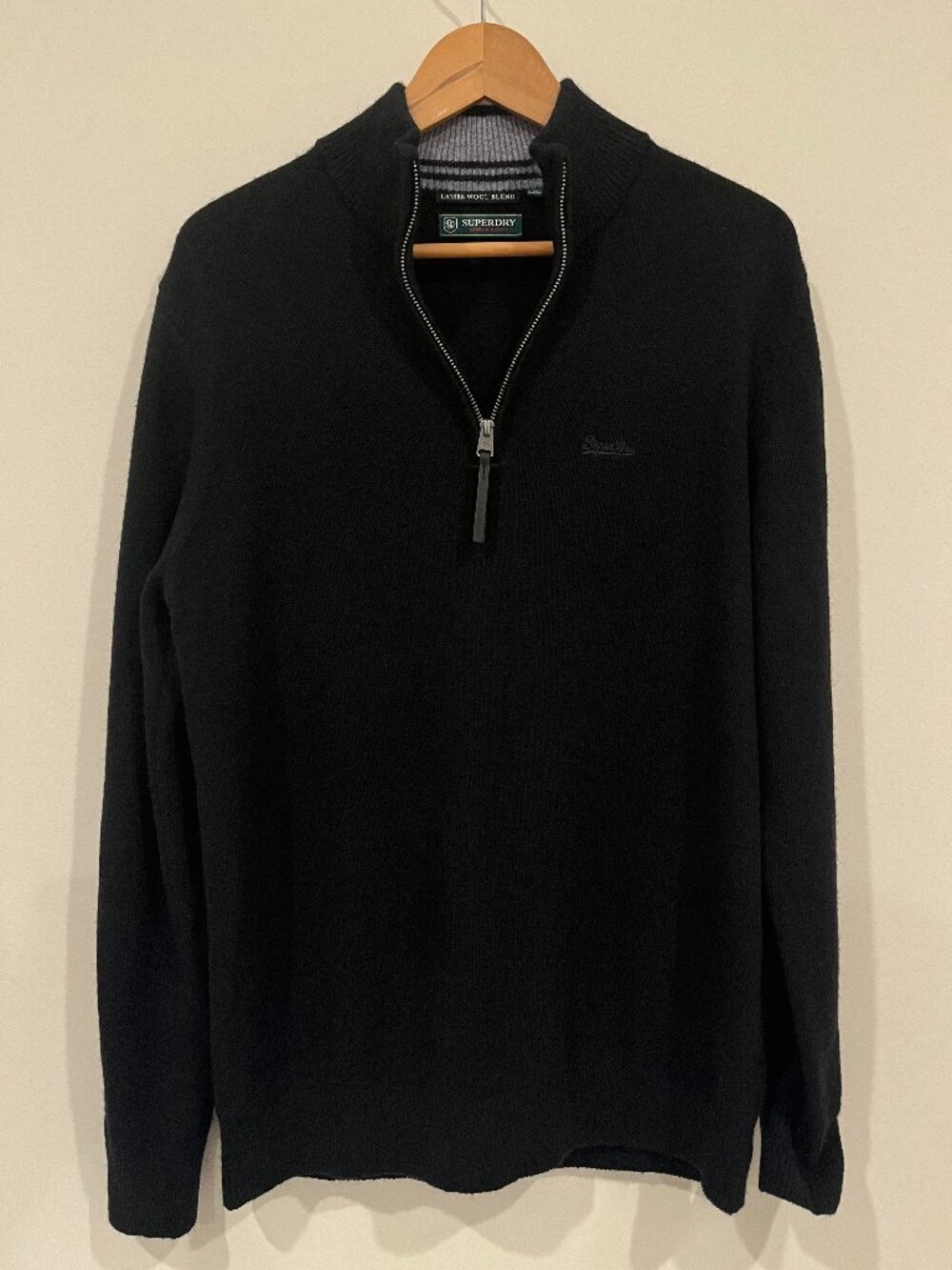Superdry Lambswool Blend half Zip sweatshirt knitwear Jumper black M